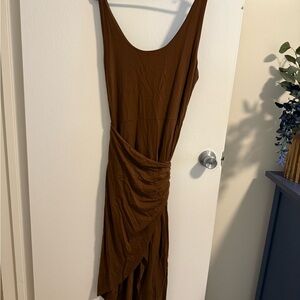 Reformation Asymmetrical Brown Dress